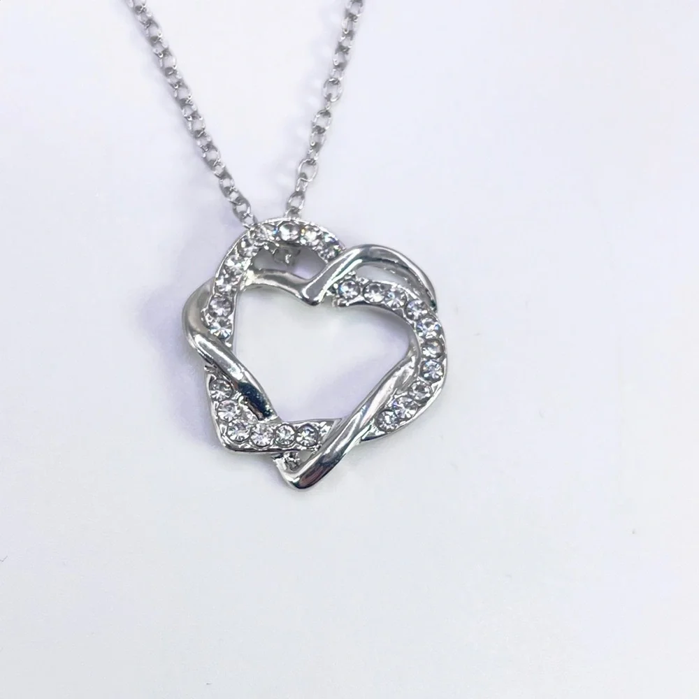 Two Hearts Pendant Necklace with Swarovski Crystals - Silver Heart Necklace gift